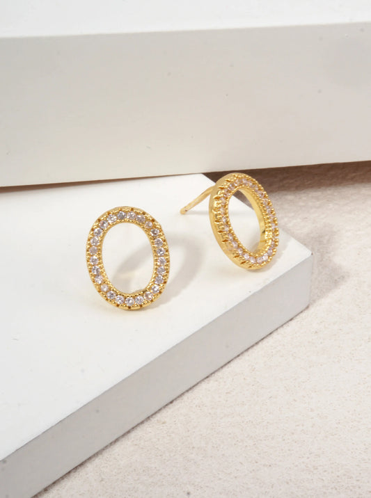 14k Gold Dipped Oval Halo CZ Stud Earrings