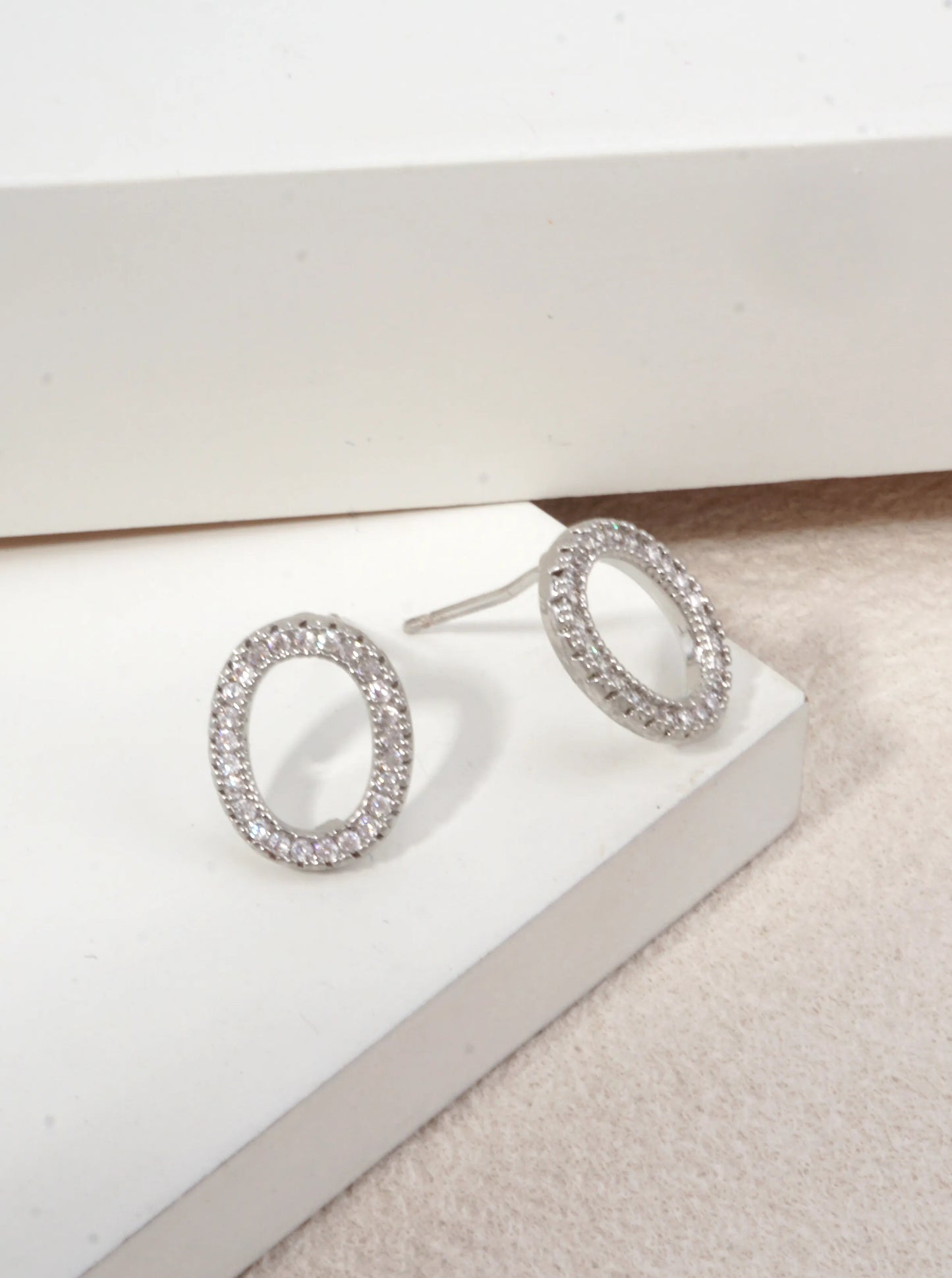 14k Gold Dipped Oval Halo CZ Stud Earrings