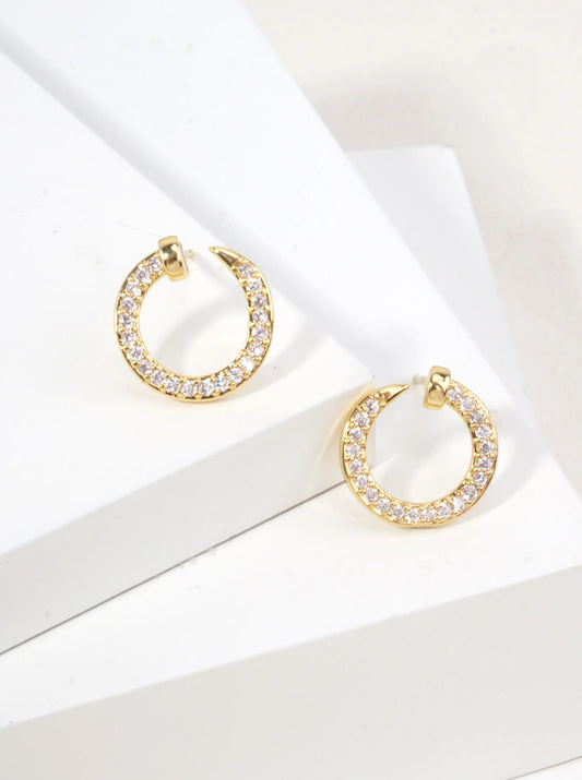14K Gold Dipped Crescent Moon CZ Stud Earrings