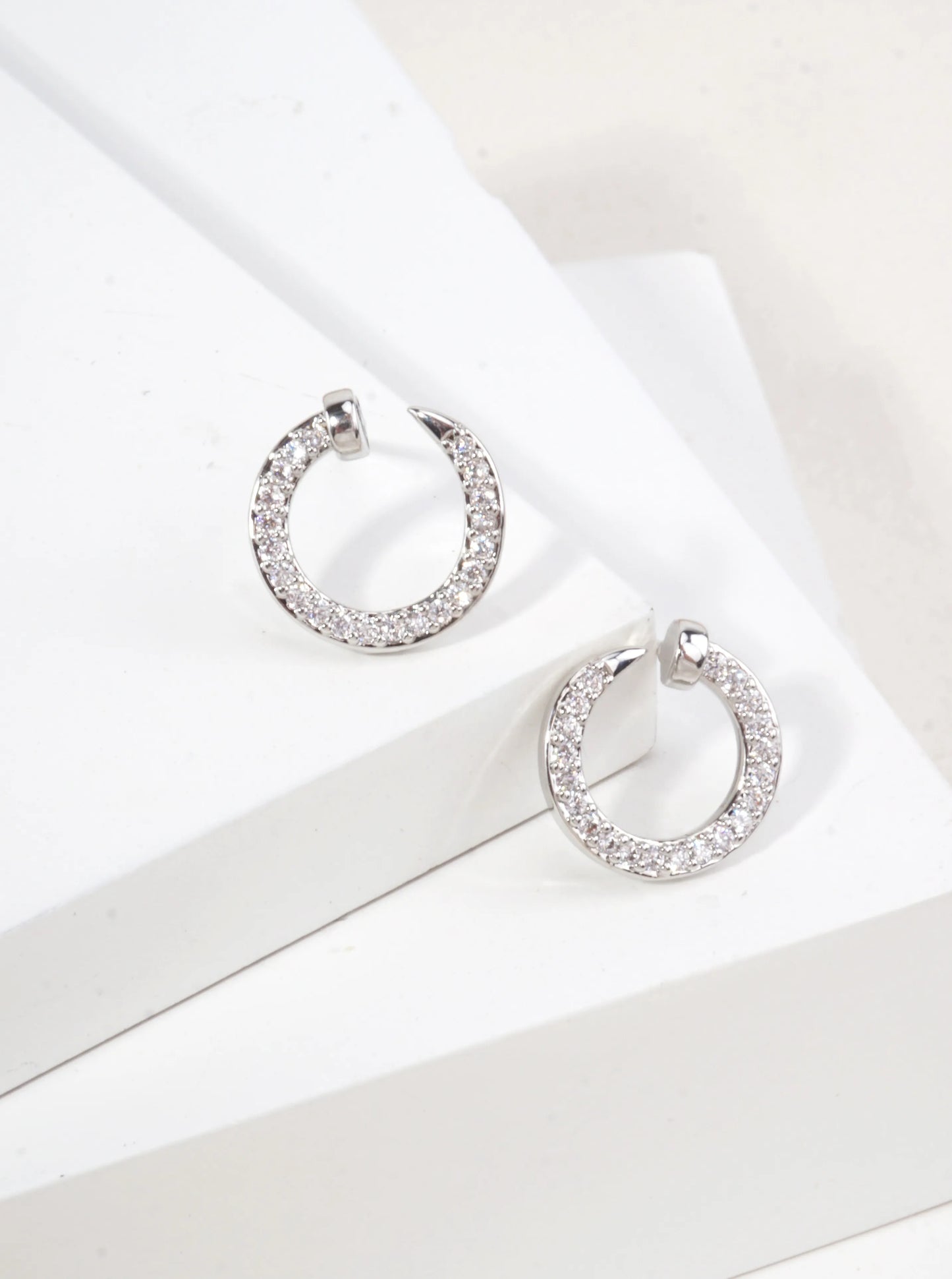 14K Gold Dipped Crescent Moon CZ Stud Earrings