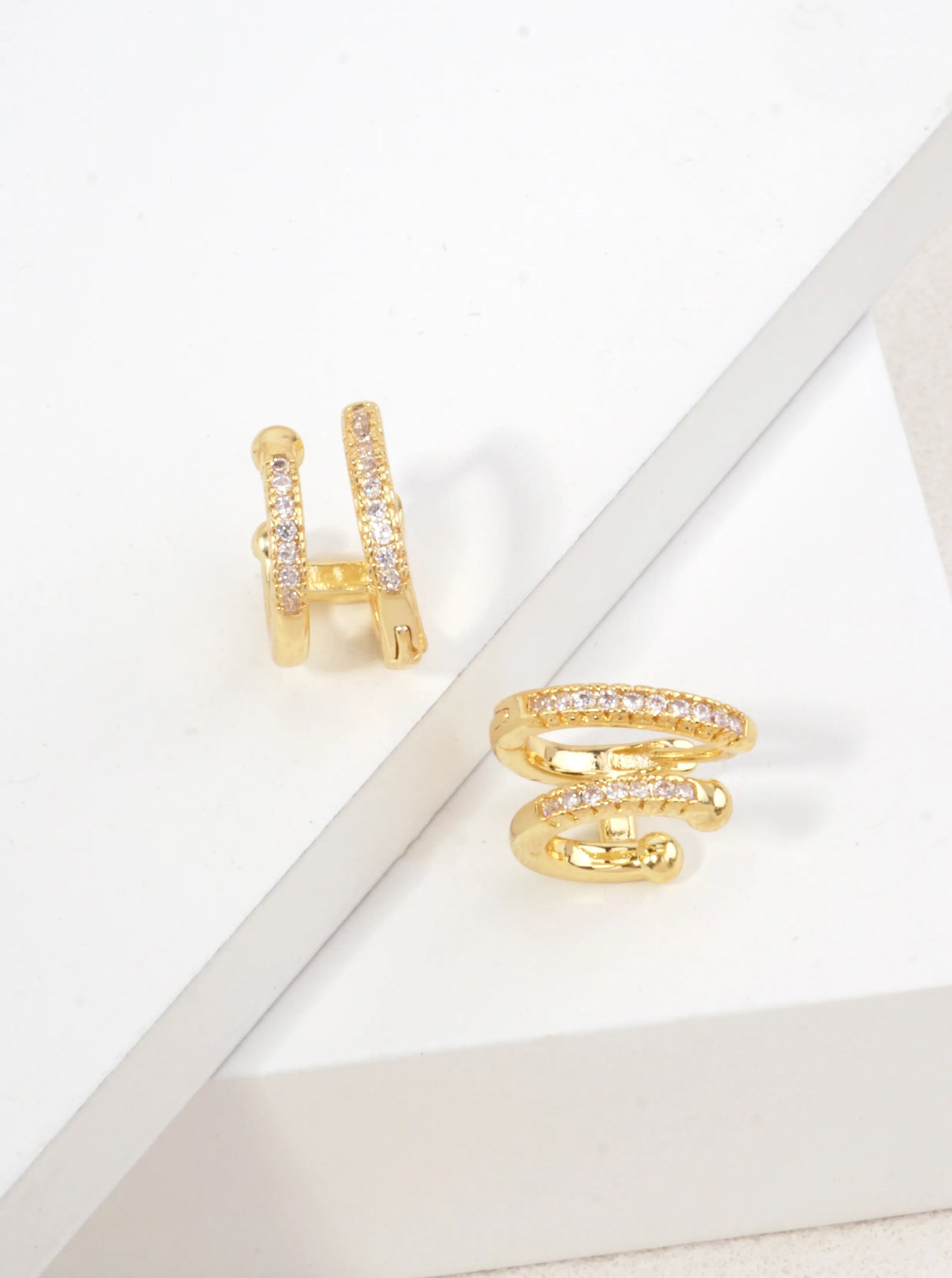 14K Gold-Dipped Double Hoop CZ Earrings