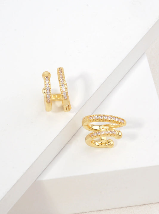 14K Gold-Dipped Double Hoop CZ Earrings