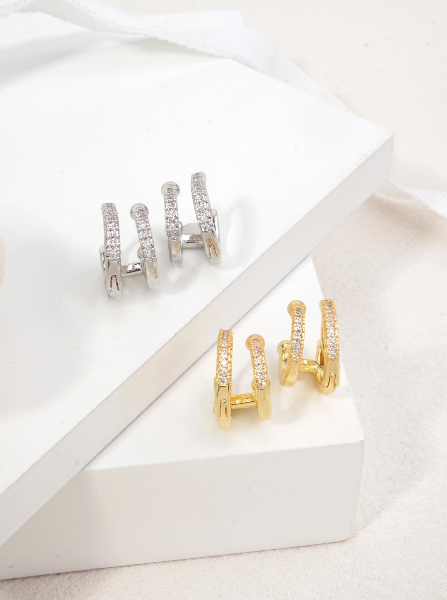 14K Gold-Dipped Double Hoop CZ Earrings