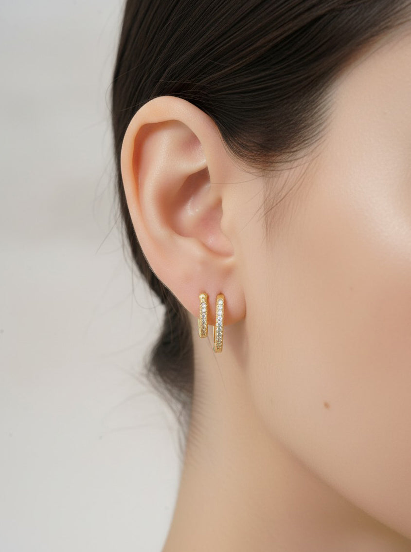 14K Gold-Dipped Double Hoop CZ Earrings