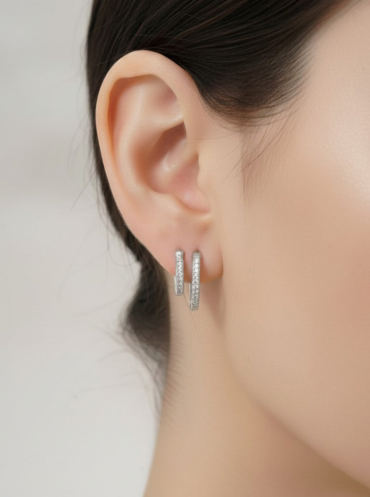 14K Gold-Dipped Double Hoop CZ Earrings