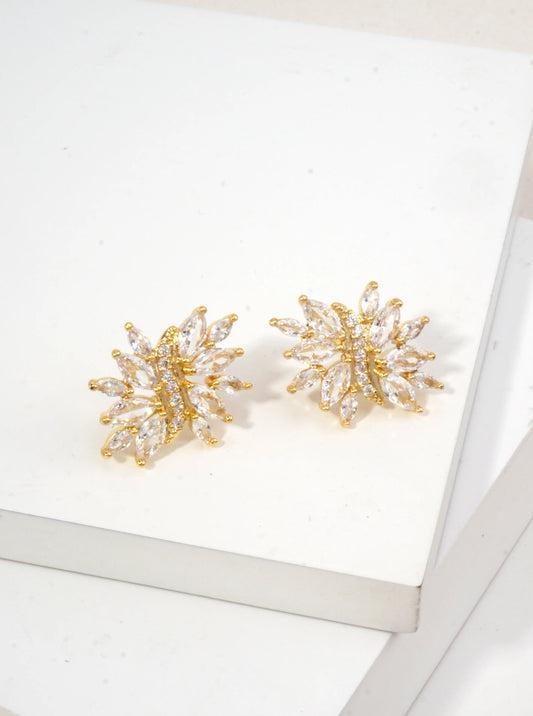 14K Gold-Dipped Marquise CZ Floral Studs