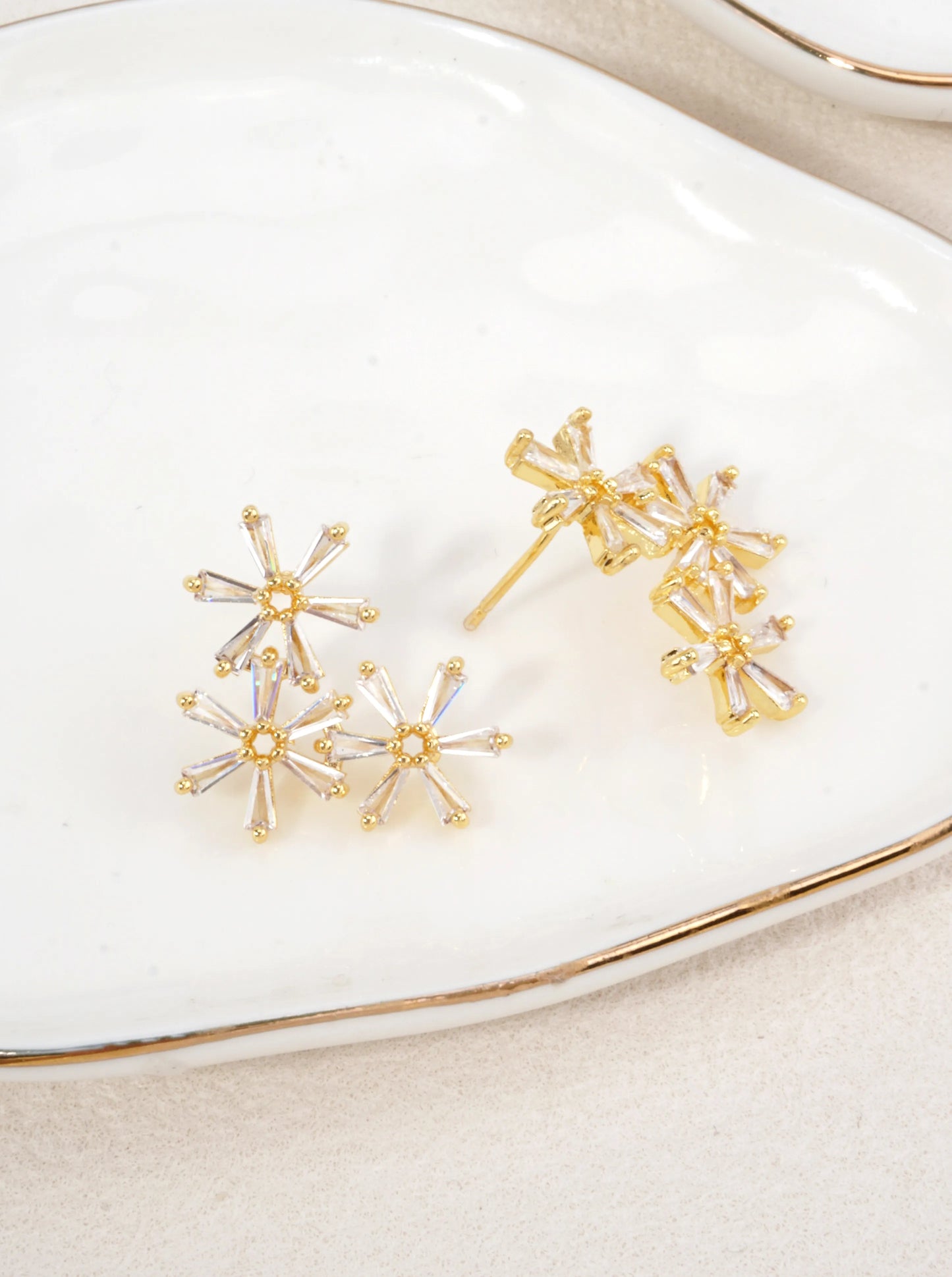 14K Gold-Dipped CZ Floral Stud Earrings