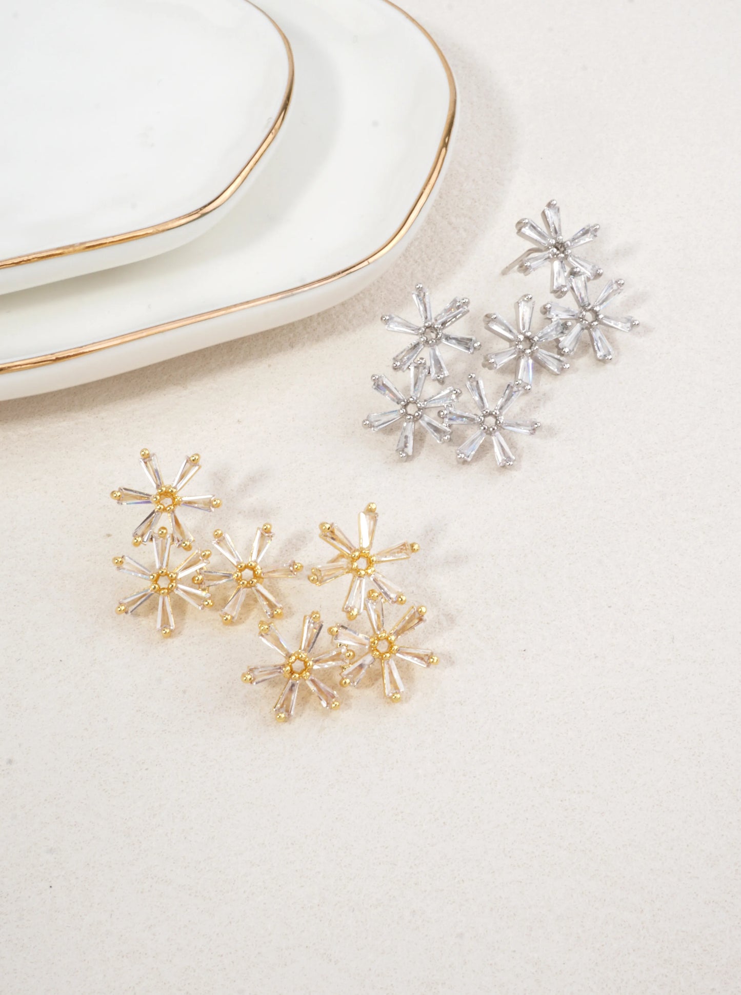 14K Gold-Dipped CZ Floral Stud Earrings