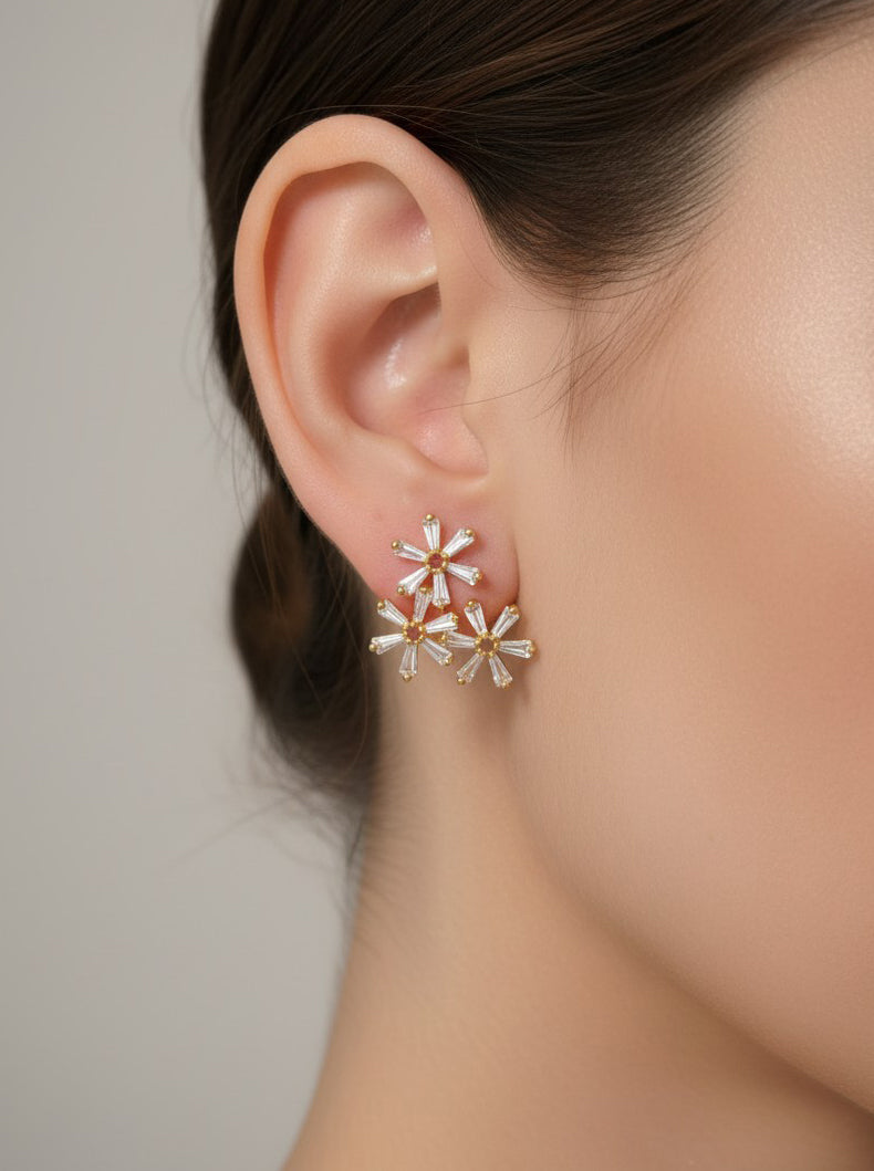 14K Gold-Dipped CZ Floral Stud Earrings