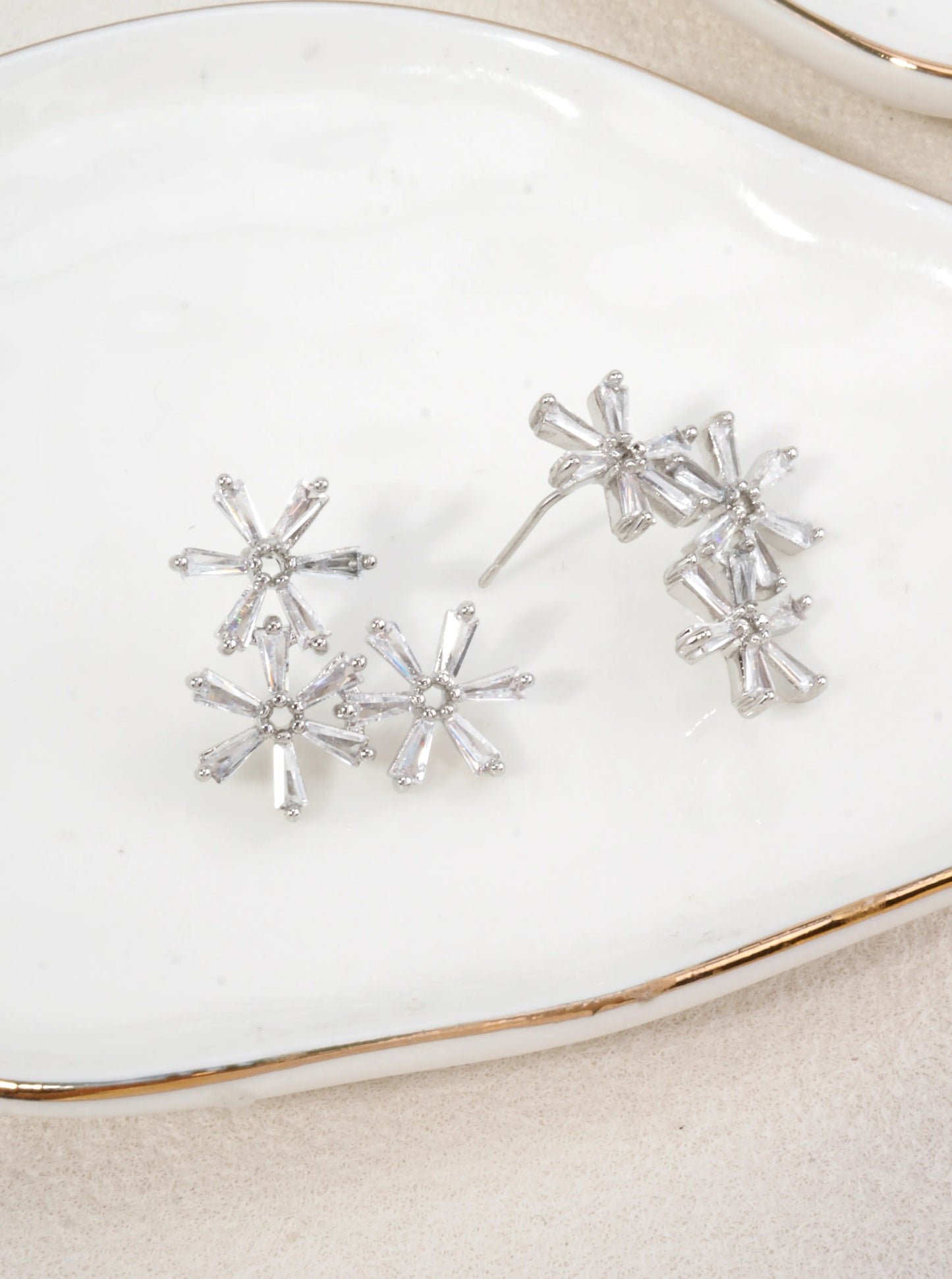 14K Gold-Dipped CZ Floral Stud Earrings