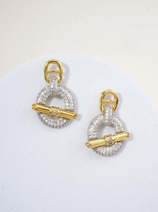 14K Gold Dipped Pave Toggle Drop Earrings