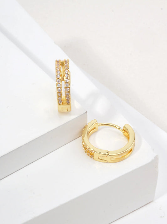 14K Gold Dipped Geometric Pave CZ Huggie Earrings