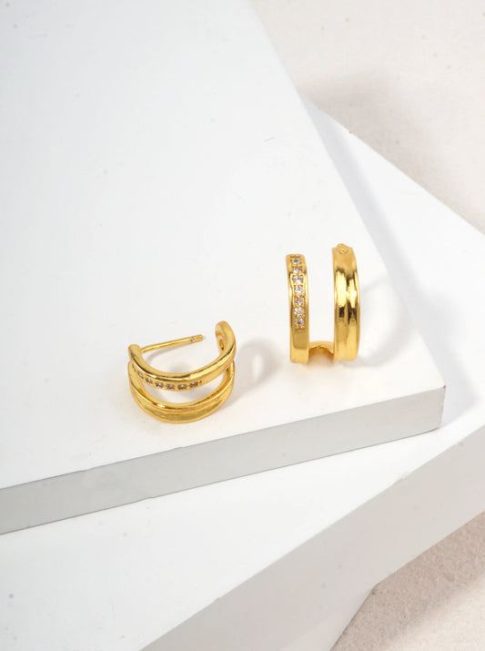 Pave Polished Huggie Hoop Earrings