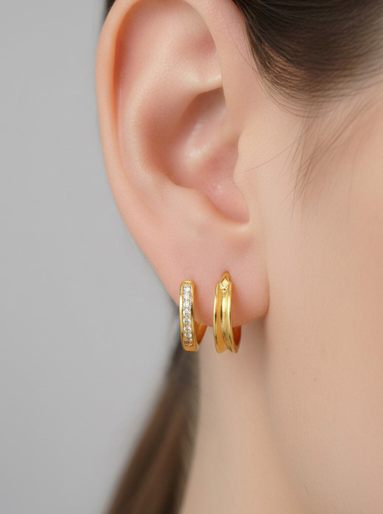 Pave Polished Huggie Hoop Earrings