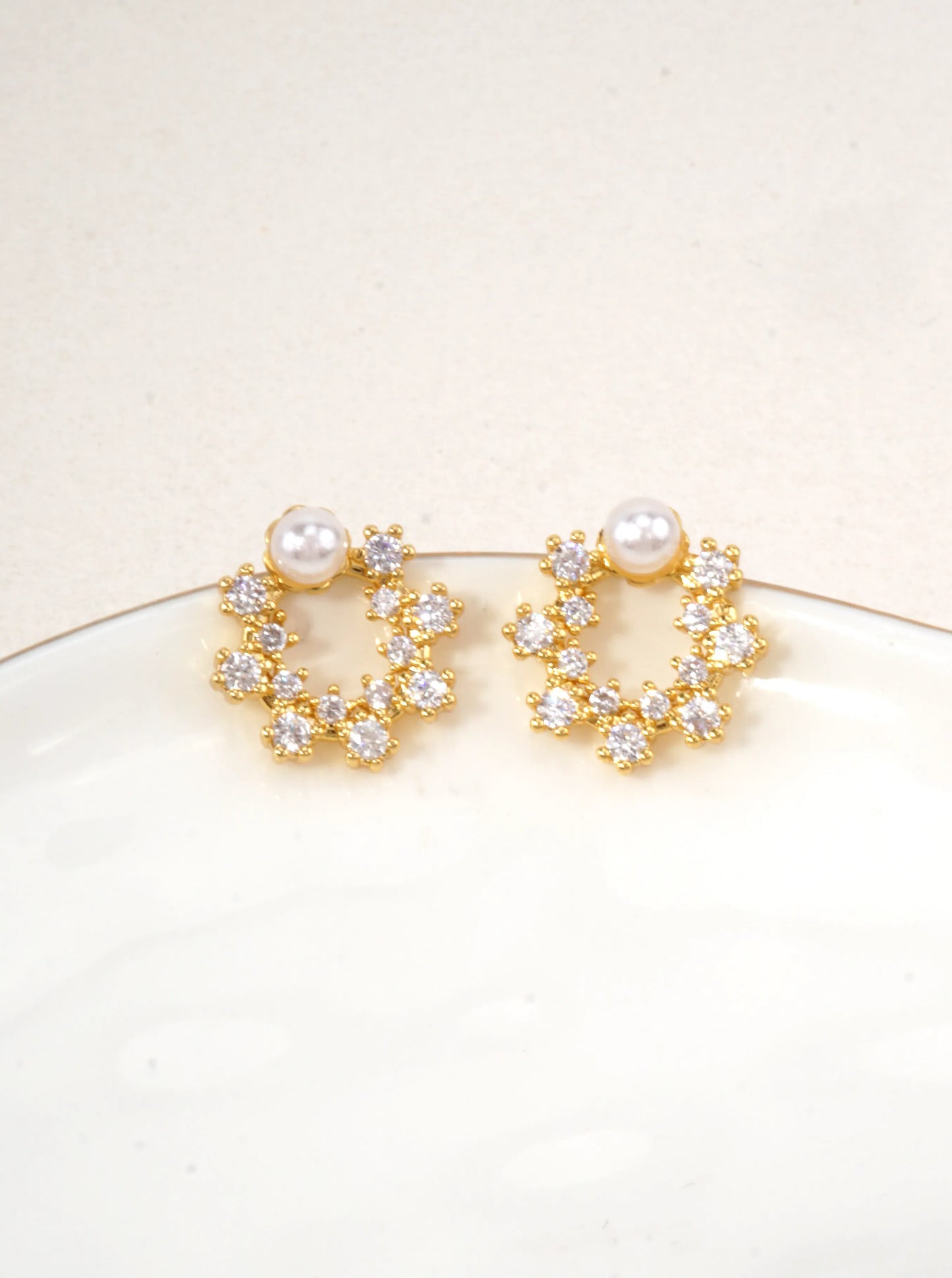 14k Gold Dipped Pearl Halo CZ Earrings