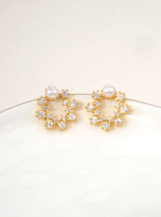 14k Gold Dipped Pearl Halo CZ Earrings