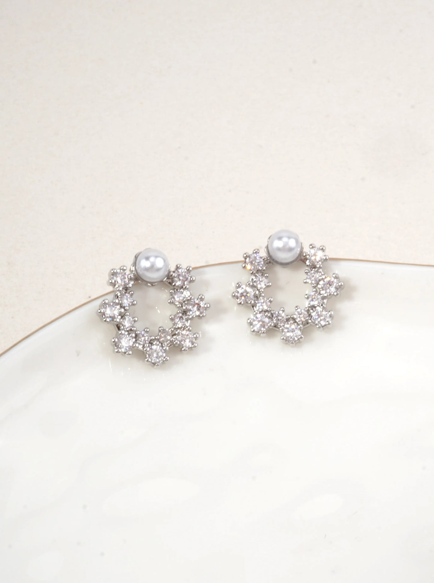 14k Gold Dipped Pearl Halo CZ Earrings