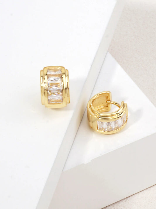 14K Gold Dipped Baguette CZ Huggie Earrings