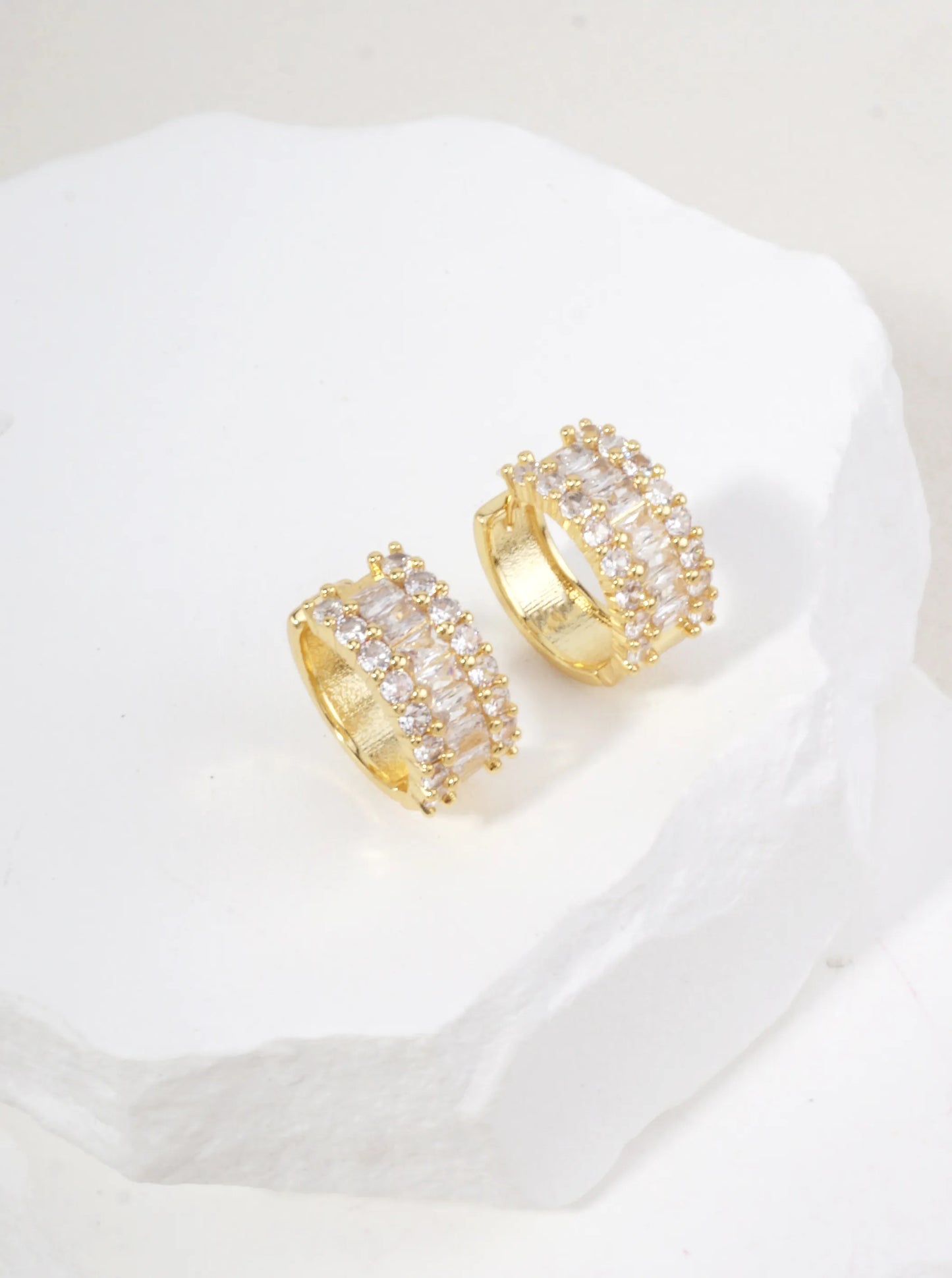14k Gold Dipped Baguette CZ Huggie Earrings