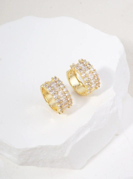 14k Gold Dipped Baguette CZ Huggie Earrings