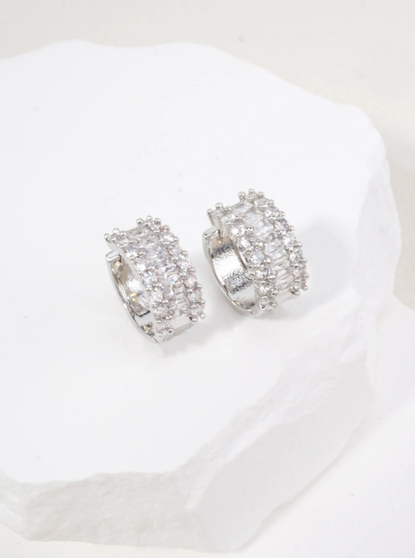 14k Gold Dipped Baguette CZ Huggie Earrings