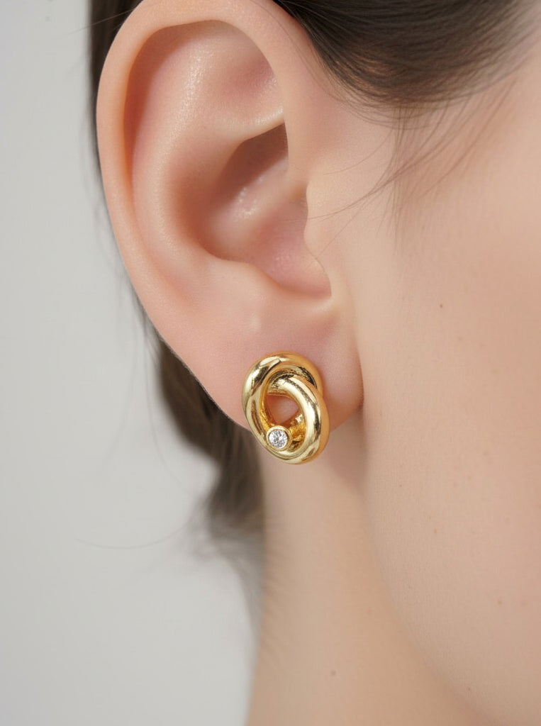 CZ Accent Teardrop Stud Earrings