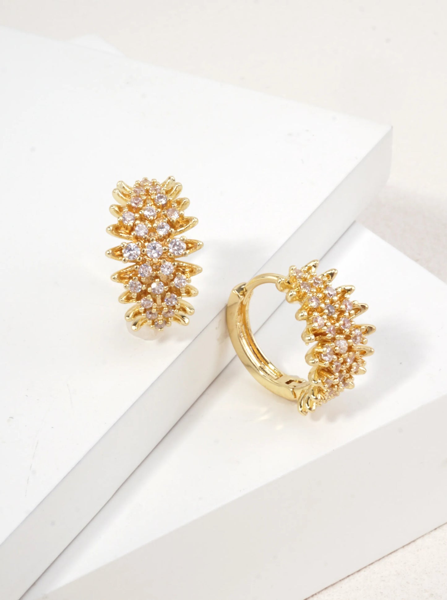 14K Gold Dipped Botanical CZ Huggie Earrings