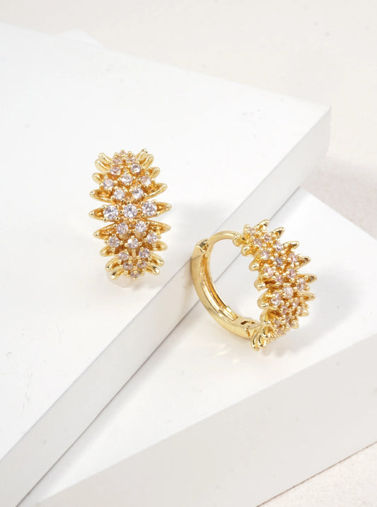 14K Gold Dipped Botanical CZ Huggie Earrings