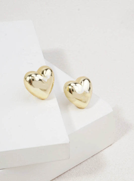 14K Gold Dipped Puff Heart Stud Earrings