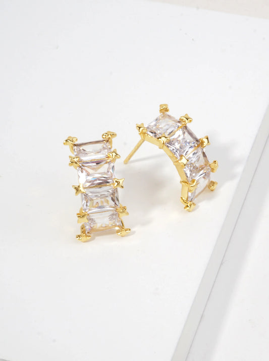 14K Gold Dipped Princess Cut CZ Huggie Earrings