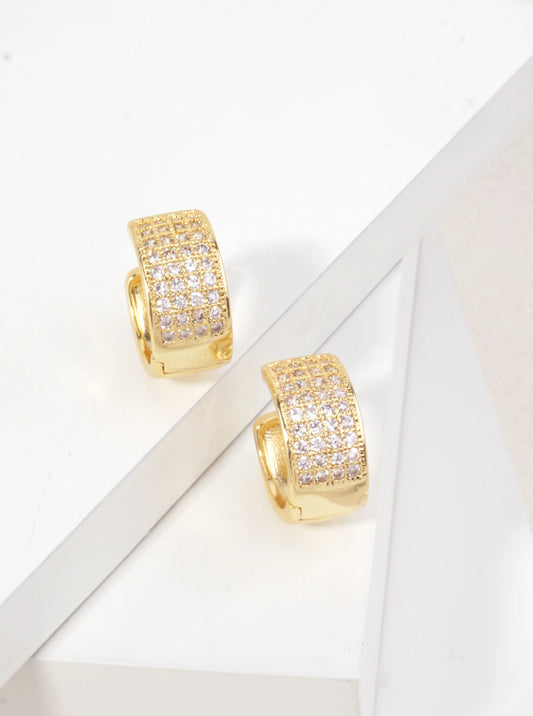 14K Gold Dipped Wide Pave CZ Huggie Earrings
