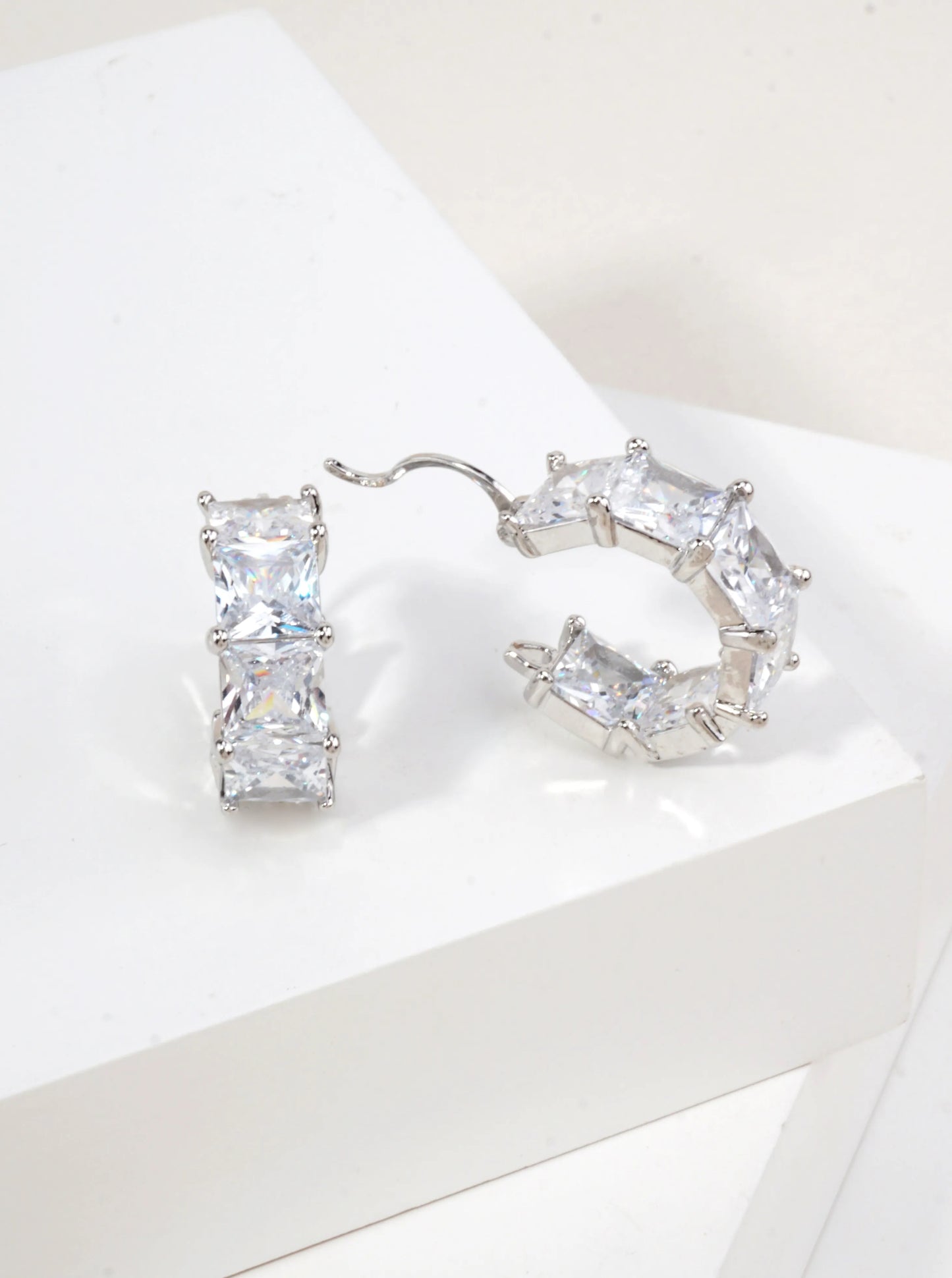 14K Gold Dipped Princess Cut CZ Huggie Earrings
