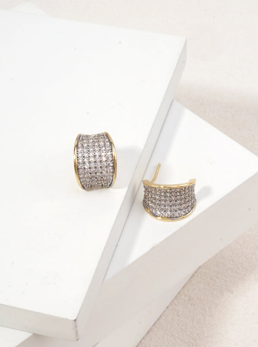 14K Gold Dipped Pave CZ Wide Hoop Earrings