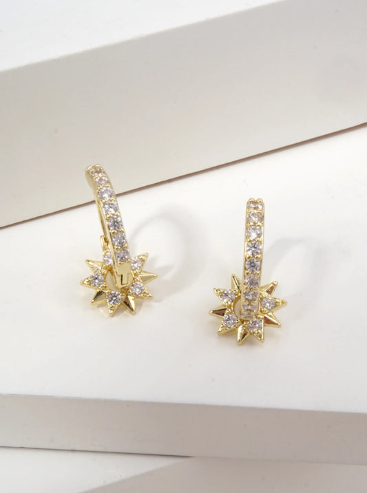 14k Gold Dipped Starburst Charm Huggie Earrings