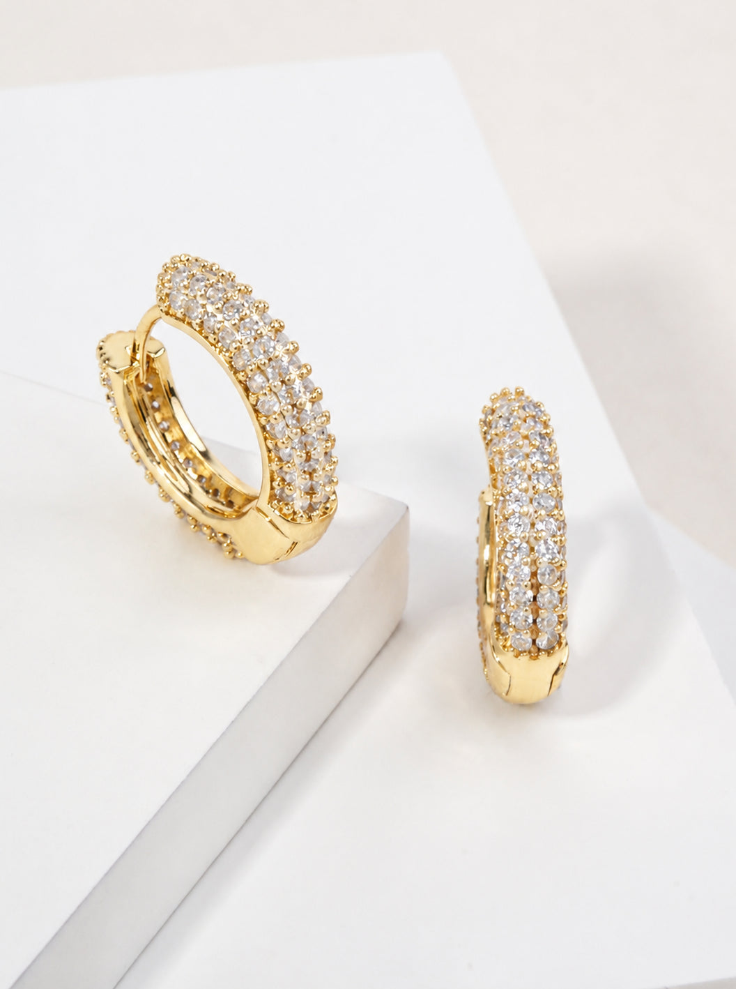 14K Gold Dipped Pave CZ Hoop Earrings