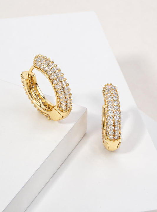 14K Gold Dipped Pave CZ Hoop Earrings