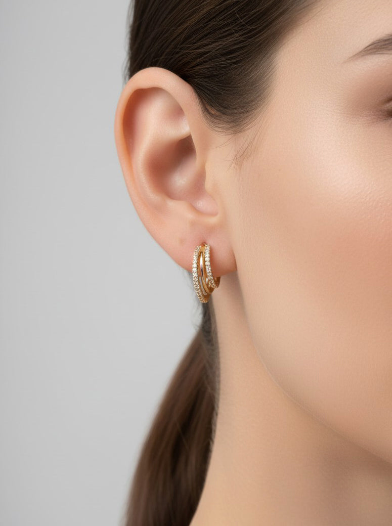 Layered CZ Huggie Earrings