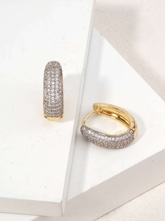 14K Gold Dipped Pave CZ Oval Hoop Earrings