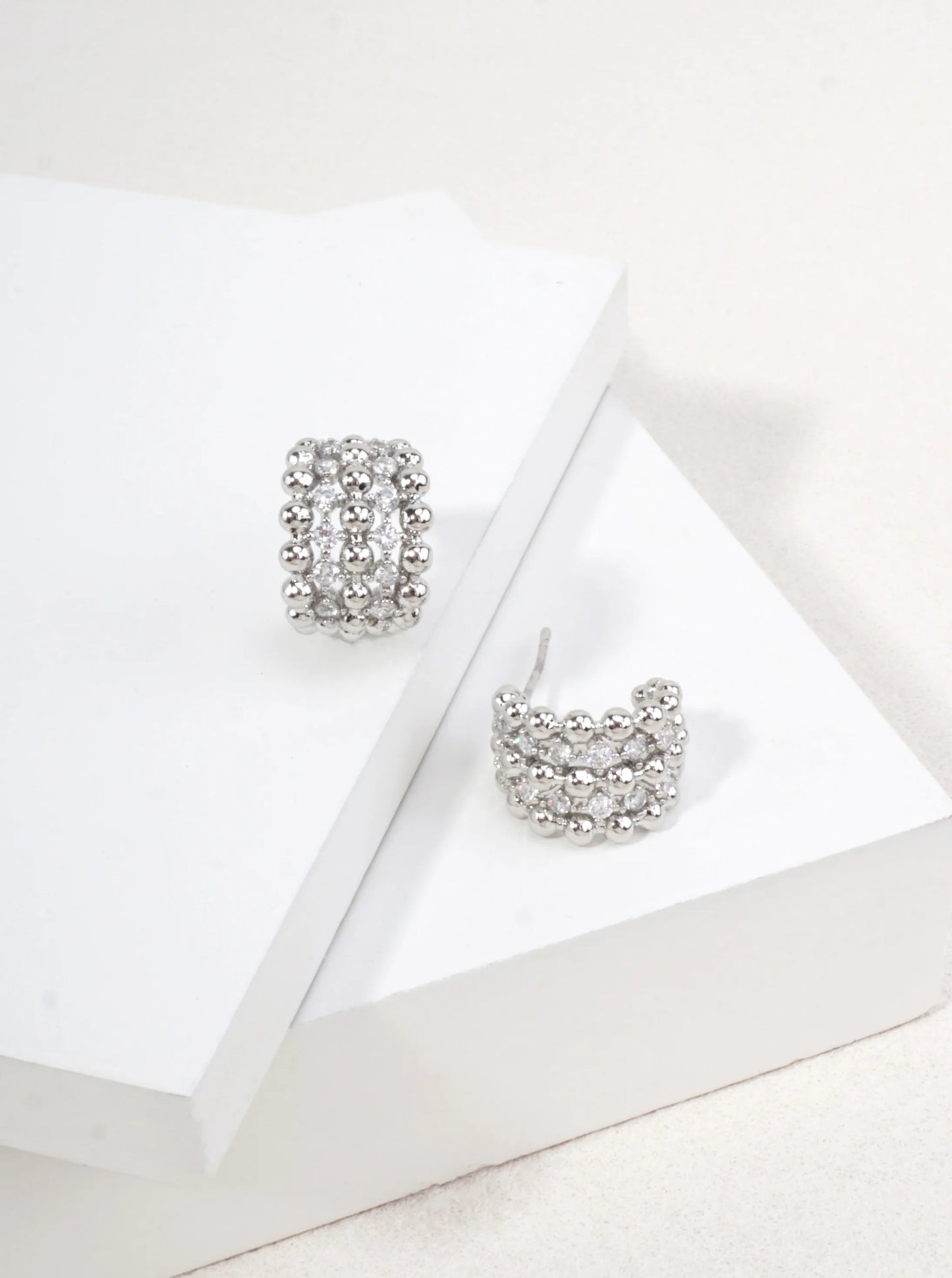 14K Gold Dipped Beaded CZ Huggie Earrings