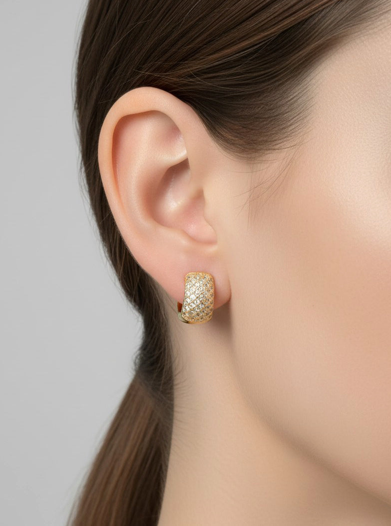 Pave Clicker-Back Geometric Huggie Hoop Earrings