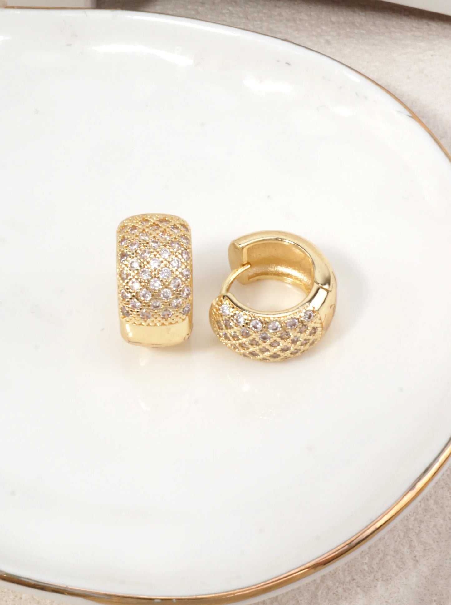 Pave Clicker-Back Geometric Huggie Hoop Earrings