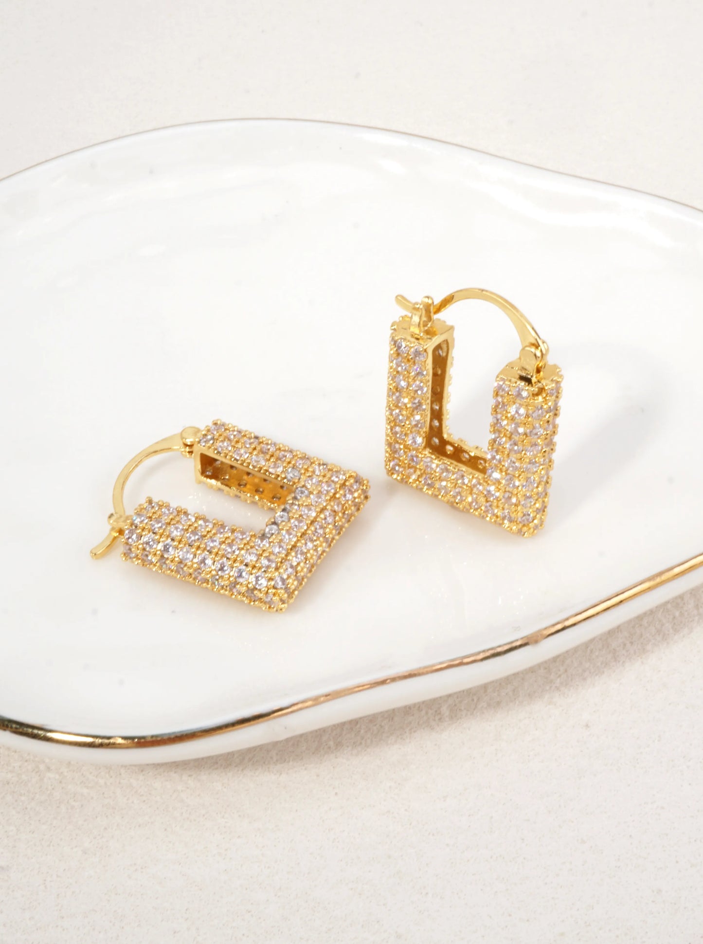 14K Gold Dipped CZ Square Hoop Earrings