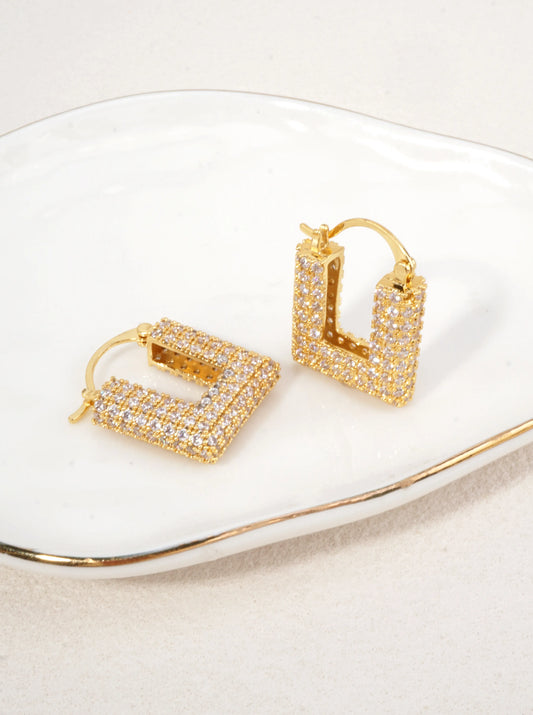 14K Gold Dipped CZ Square Hoop Earrings