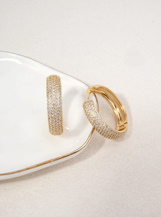 14K Gold Dipped Pave Huggie Hoop Earrings