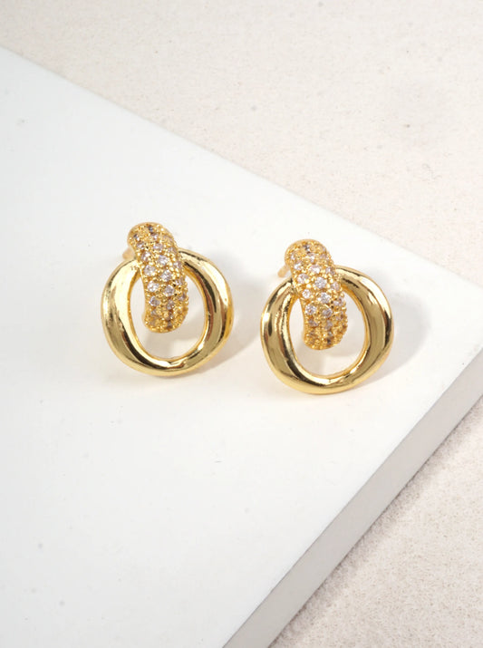 14k Gold-Dipped CZ Pave Oval Drop Earrings
