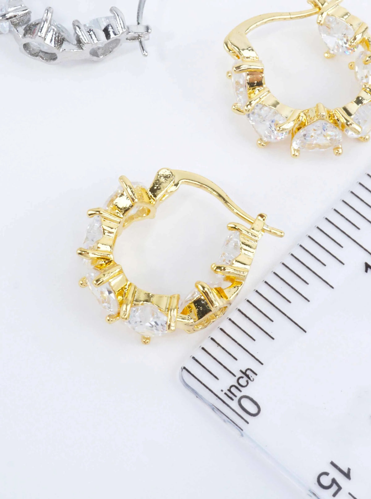 14K Gold Dipped CZ Heart Cut Clicker Hoop Earrings - Gold