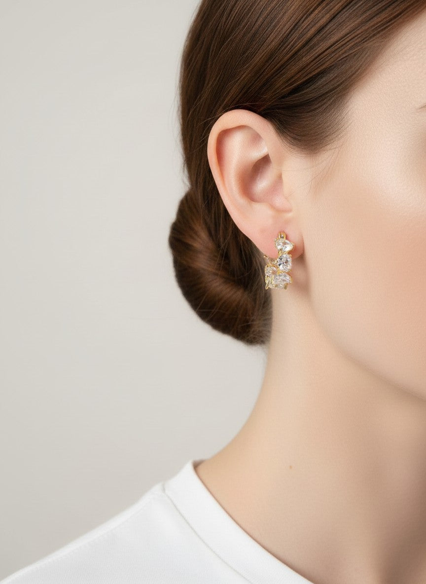14K Gold Dipped CZ Heart Cut Clicker Hoop Earrings - Gold