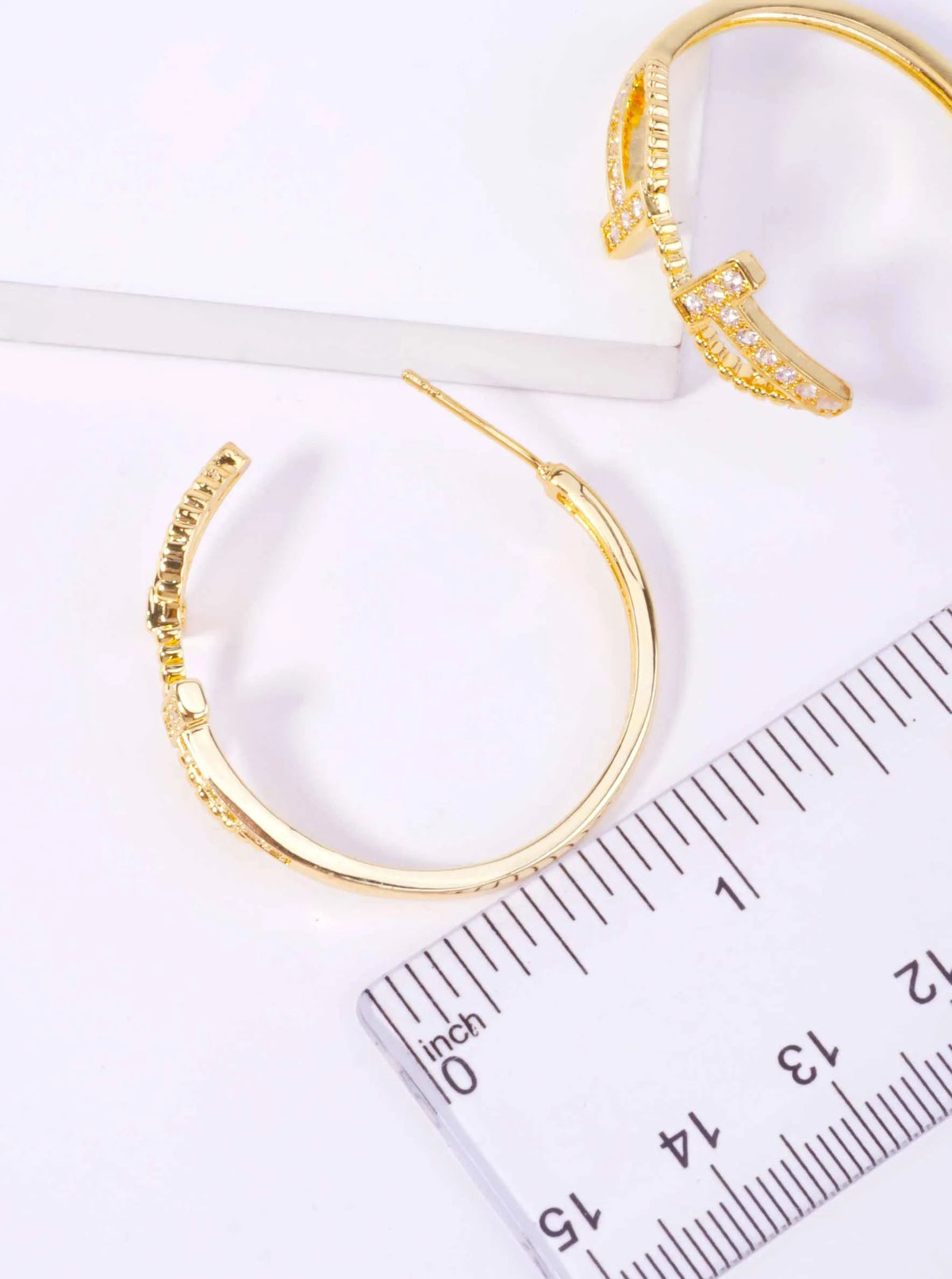 14K Gold Dipped CZ Geometric Hoop Earrings - Gold