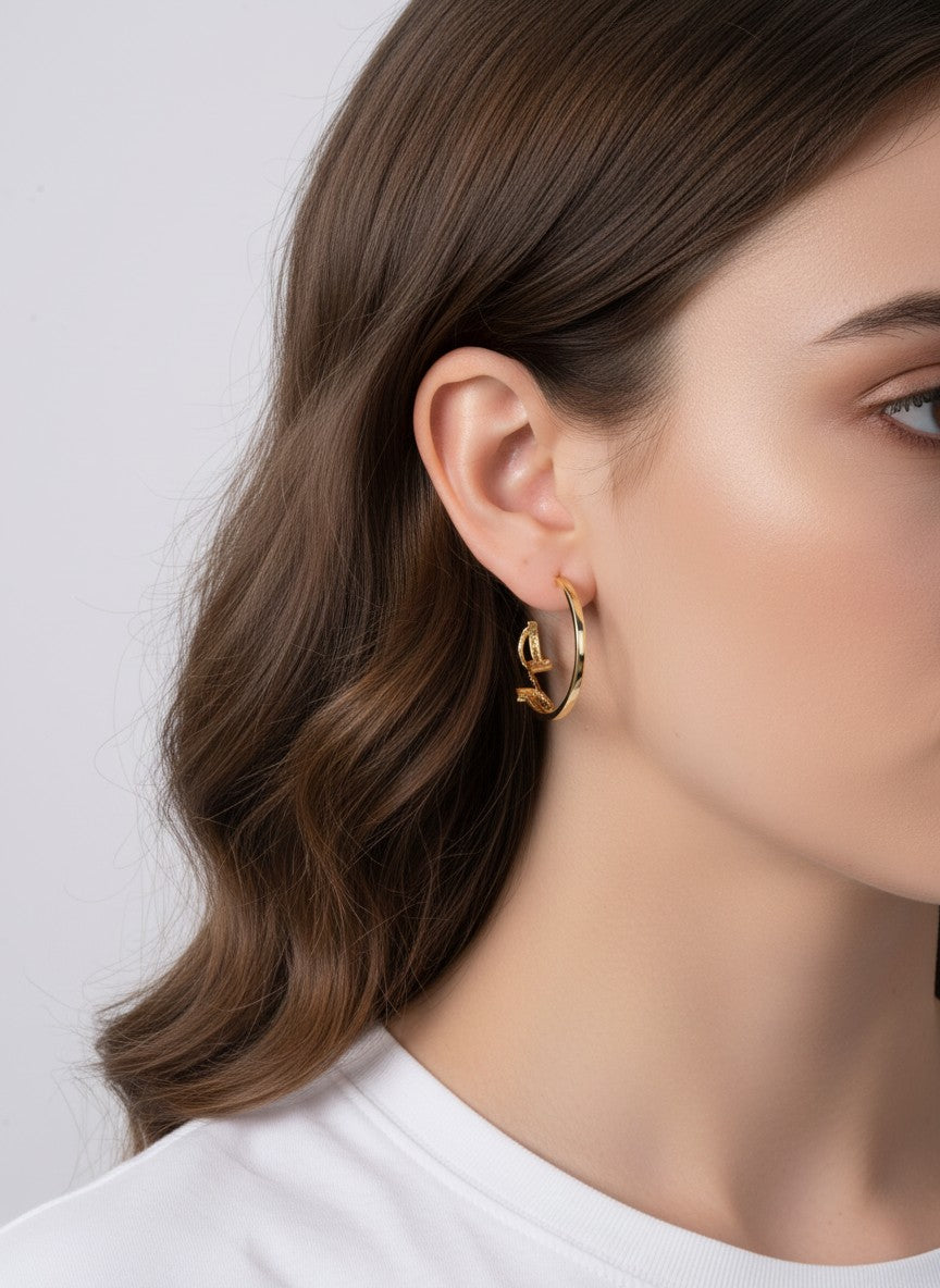 14K Gold Dipped CZ Geometric Hoop Earrings - Gold