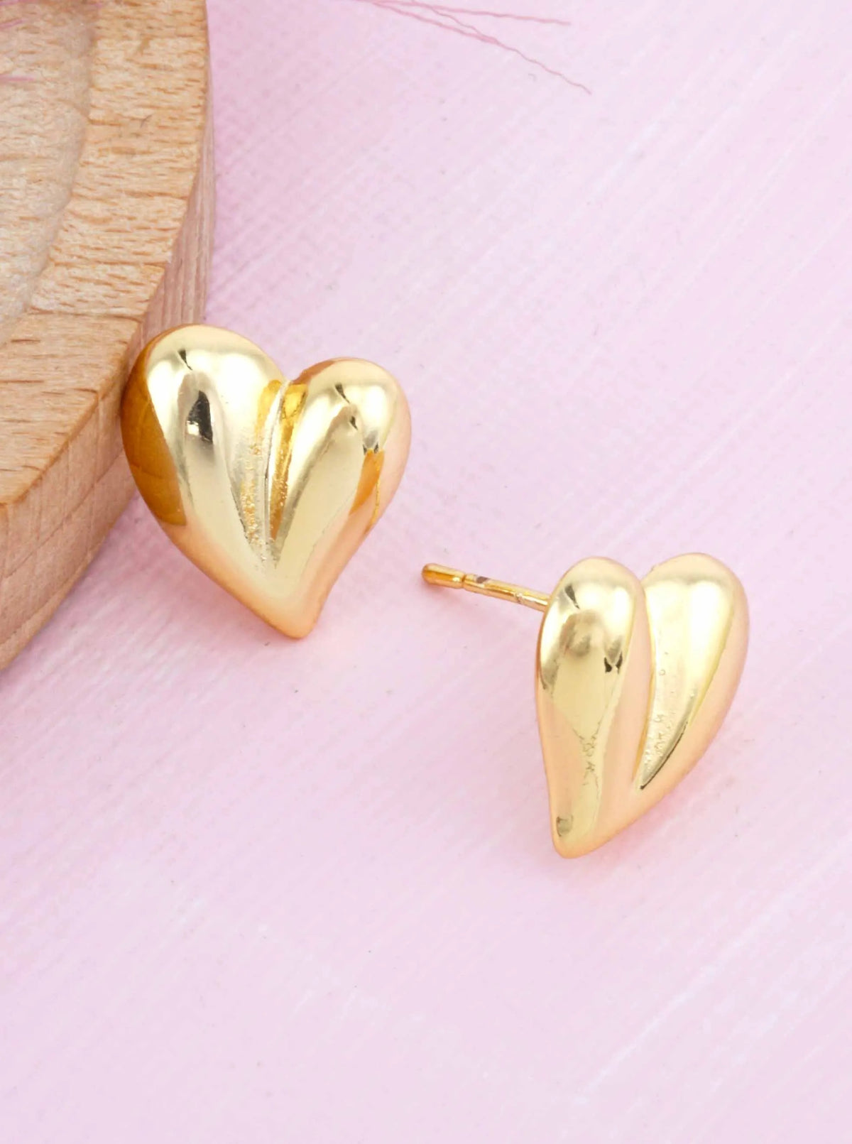 14K Gold Dipped Polished Puffy Heart Stud Earrings - Gold